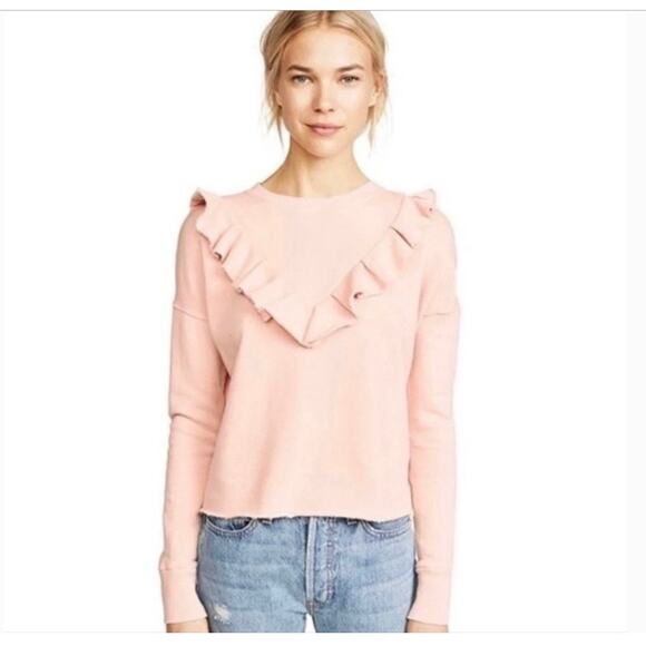 Free People Ooh La Ruffle‎ Peach Pink French Terry Pullover Sz Medium - Picture 1 of 6